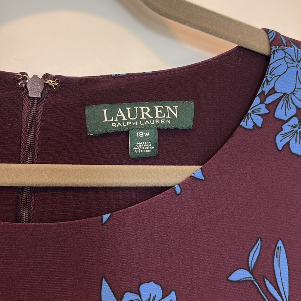 Lauren Ralph Lauren Floral Dress Women Petite Floral Print Dress, Plum and Blue - Picture 7 of 9